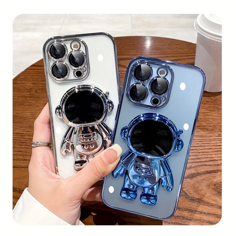 

Premium Astronaut Bracket Case for iPhone 14 Pro - Anti-Fall, Dust-Proof, Electroplated, Transparent Silicone Design