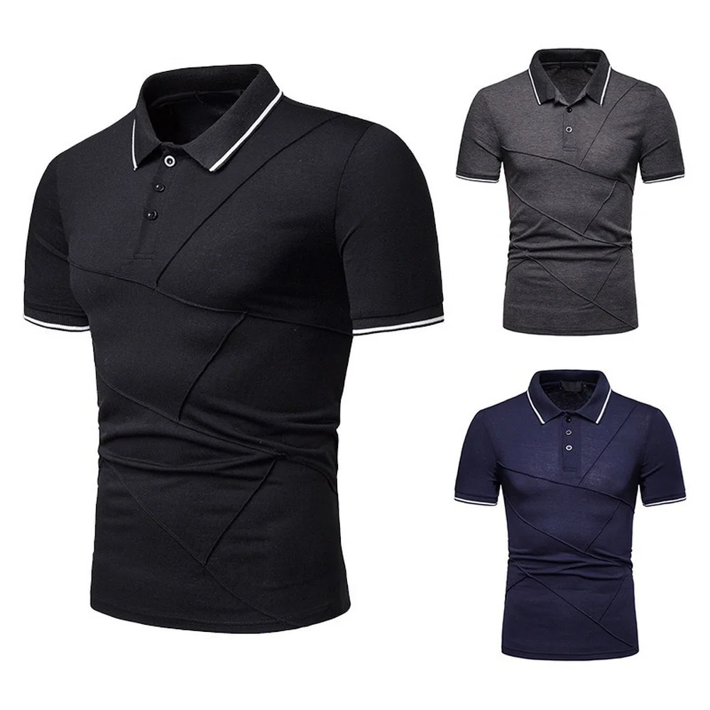 

Men's Fashion Pleated Stitching Short Sleeve POLO Shirt Youth Short Sleeve T-Shirt