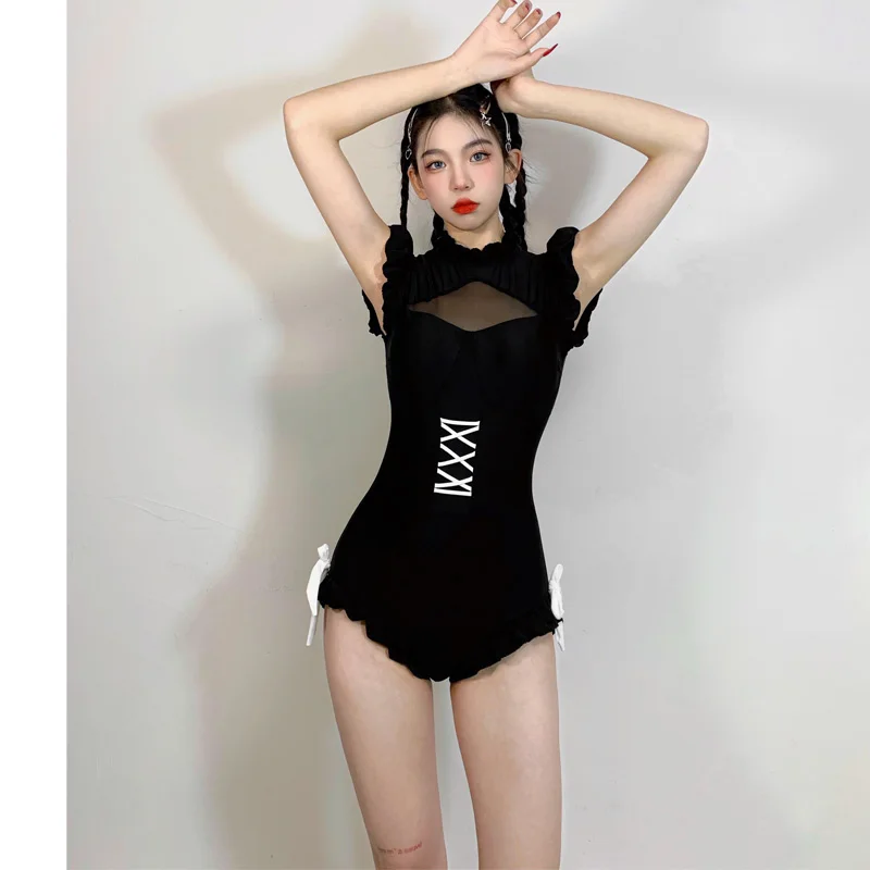 Кружевной слитный купальник сладкой Лолиты с оборками яркий раздельный для