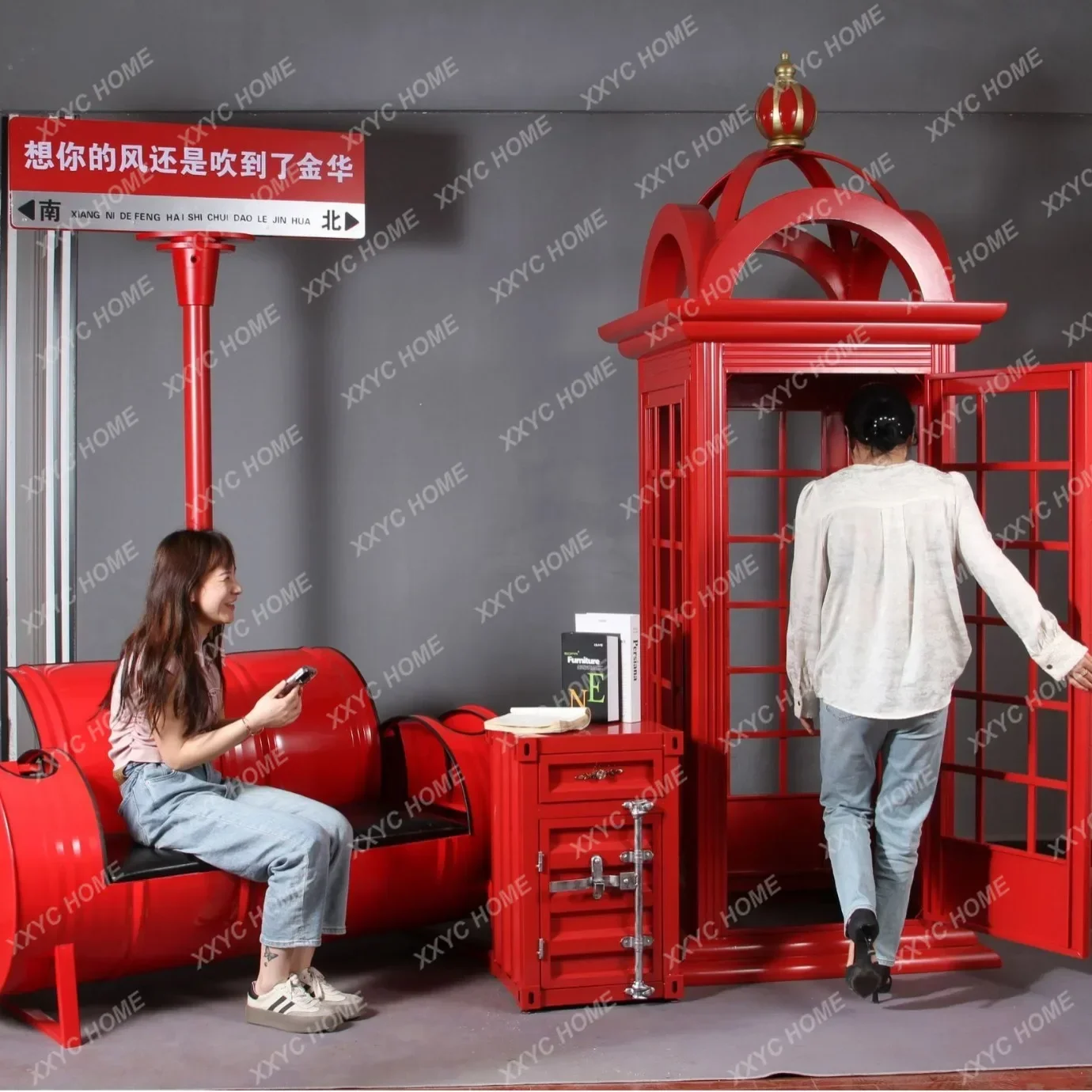 Retro Telephone Booth Decoration Creative Post Box Model Wrought Iron Mailbox Cafe Decorations Showcase Tool