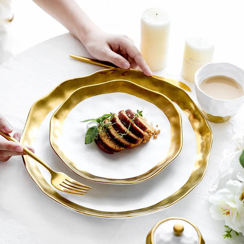 

11-inch Gold-plated Western Steak Pasta Plate High-grade Frosted Fruit Salad Dessert Breakfast Plate 8-inch Restaurant Tableware