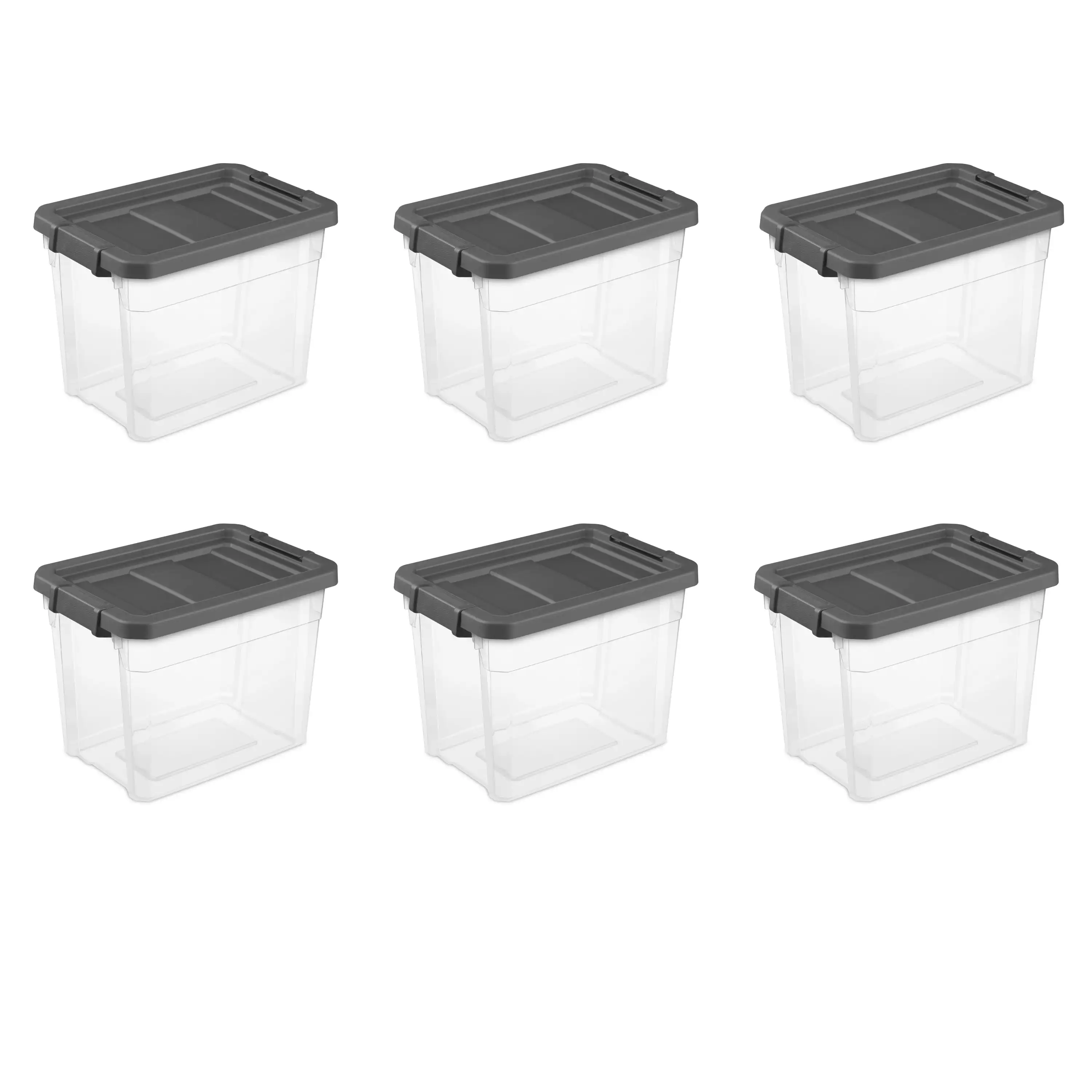 

30 Qt. Stacker Box Plastic, Flat Gray, Set of 6