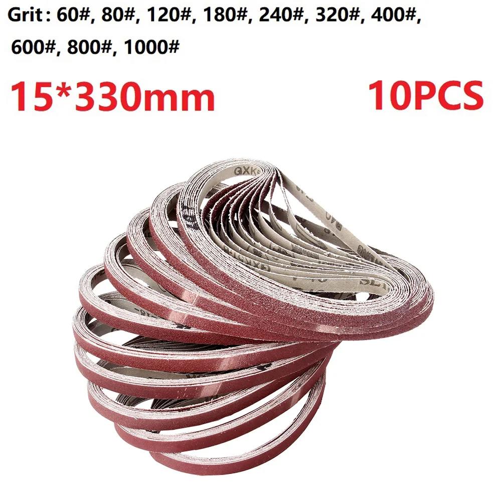 

10PCS 15x330mm/0.6x13.0inch Sanding Belt 60/80/120/180/240/320/400/600/800/1000 Grit Alumina Belt Sander Sandpaper Abrasive Tool