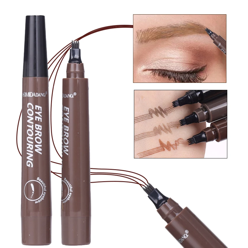 SIMIDADANG Eyebrow Pen Waterproof 4 Fork Tip Eyebrow Tattoo Cosmetic Long Lasting Natural Dark Brown Liquid Eye Brow Pencil