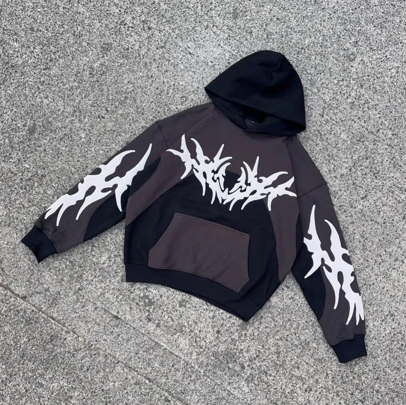 Y2K Толстовка Harajuku с вышивкой в стиле гот винтажная толстовка большого размера
