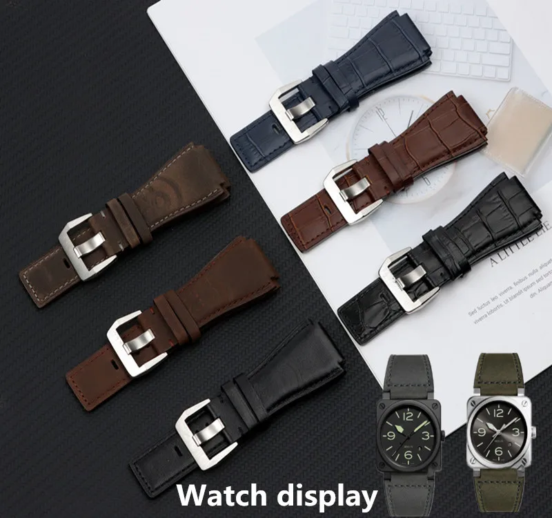 

Retro Genuine Leather Watch Band Strap Belt 35*24MM For Bell Ross Watchband Accessories For Br01 Br03 with quality buckle
