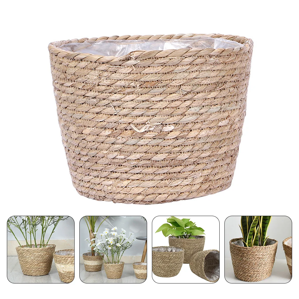 1Pc Seagrass Pot Wicker Baskets Natural Seagrass Planter Rattan Serving Basket Wicker Pot Wicker Flower Basket