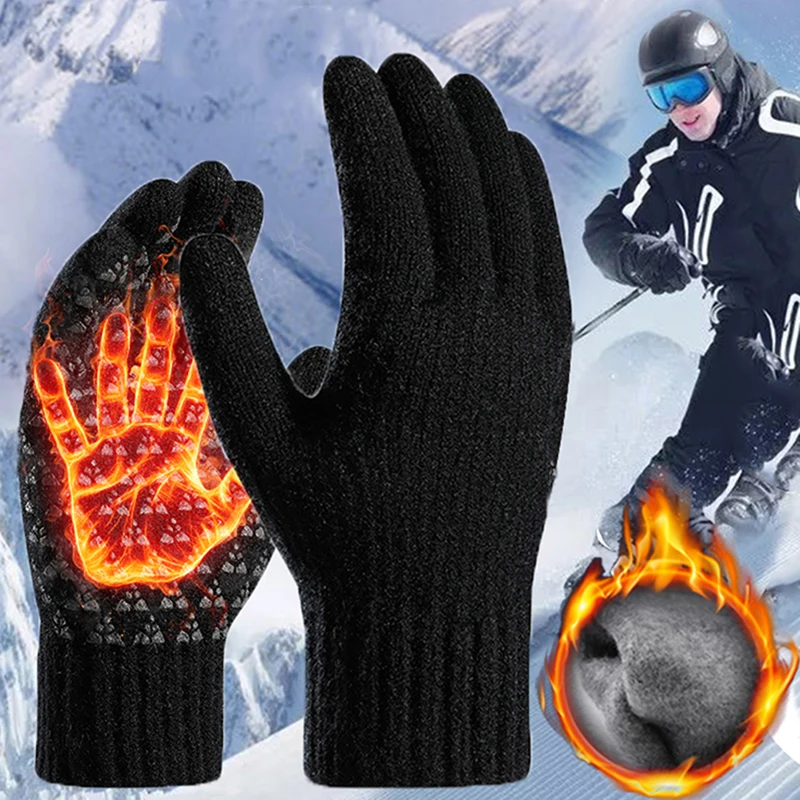 

Men Touchscreen Gloves Knitted Wool Warm Mitten Adult Outdoor Grasp Screen Cycling Glove Thicken Autumn Winter Glove