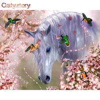 gatyztory frame diy painting by numbers white horse animals kit hand painted oil painting unique gift for home decor arts