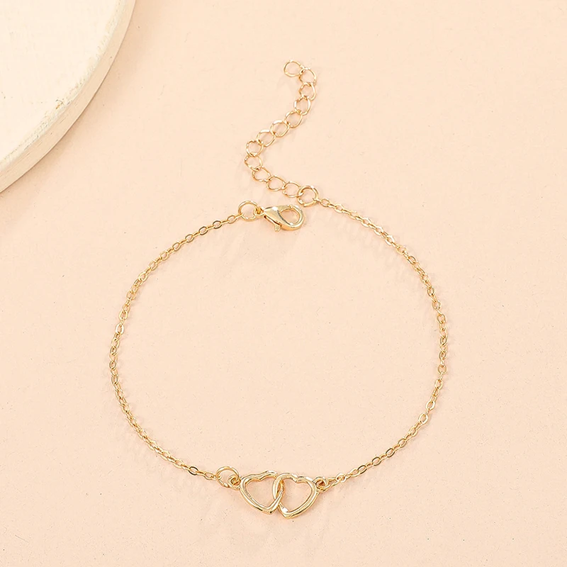 Женский браслет на щиколотку Серебристый ногу с двойным сердцем