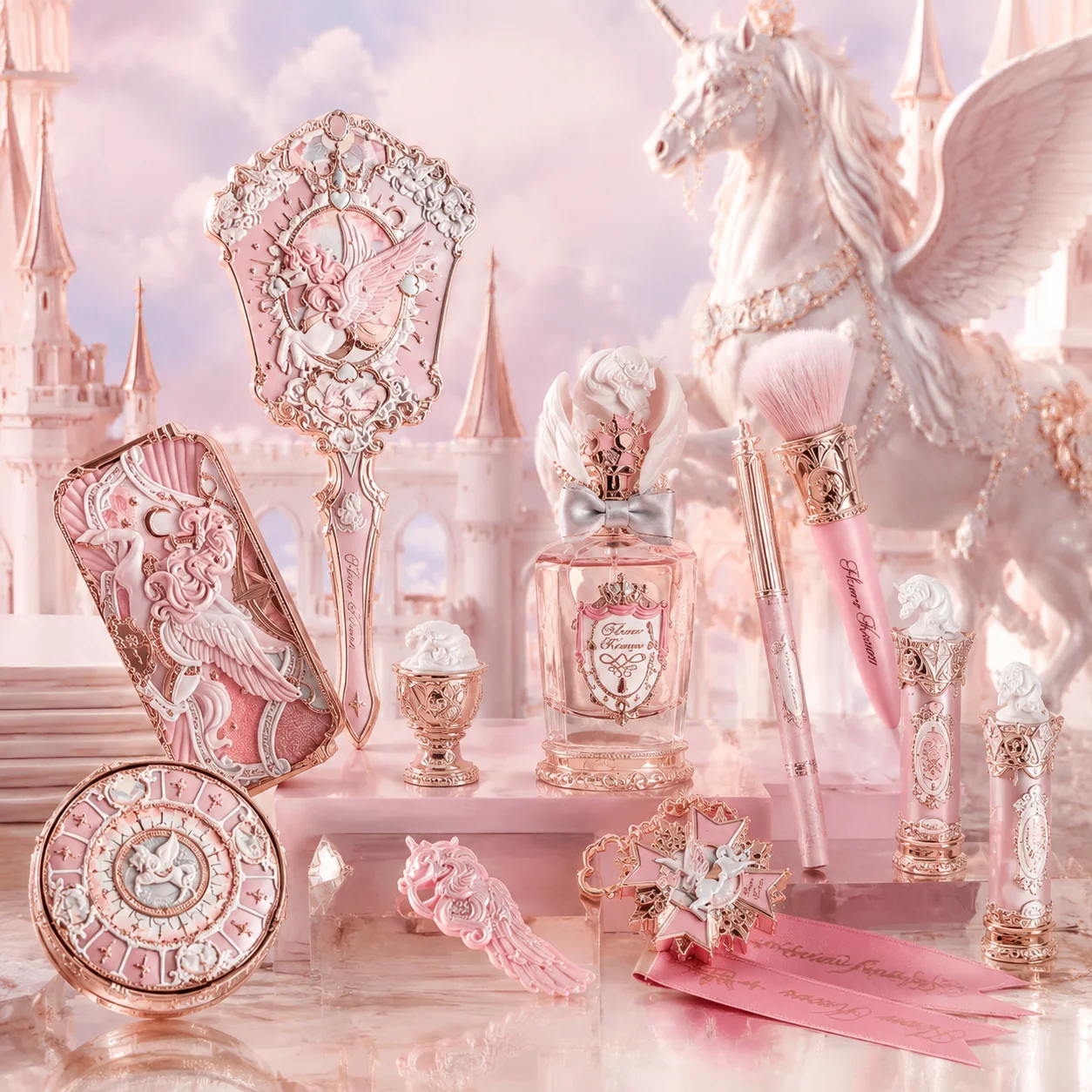 Фото Flower Knows Knight Unicorn Веганская косметика Парфюм Матовые румяна Кремовая помада Палетка сатиновых теней Эстетичная милая косметика Праздничный подарок для девушек №1