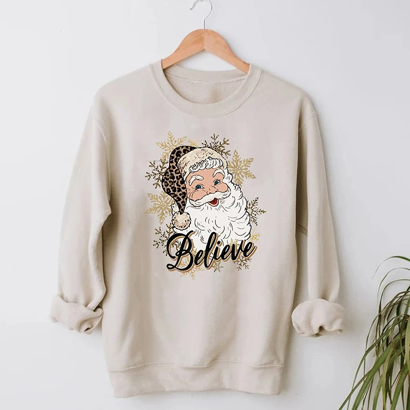 

Рождественская Женская Повседневная хлопковая толстовка с длинным рукавом и принтом Санта-Клауса Rheaclot