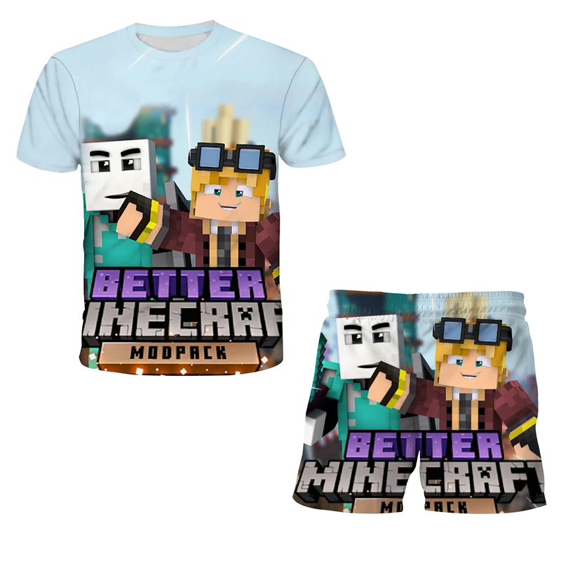 

2022 Summer O Neck Children's Clothing,Cartoon Print T-shirt for Boy Girl,mine -craft Kid Sets,Free Shipping,Baby Girl Clothes