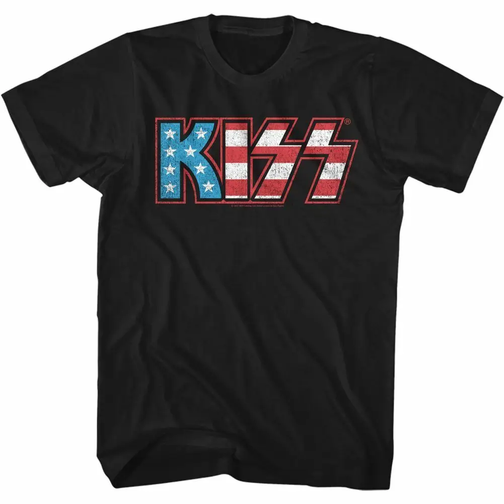 Черная футболка для взрослых Kiss Flag