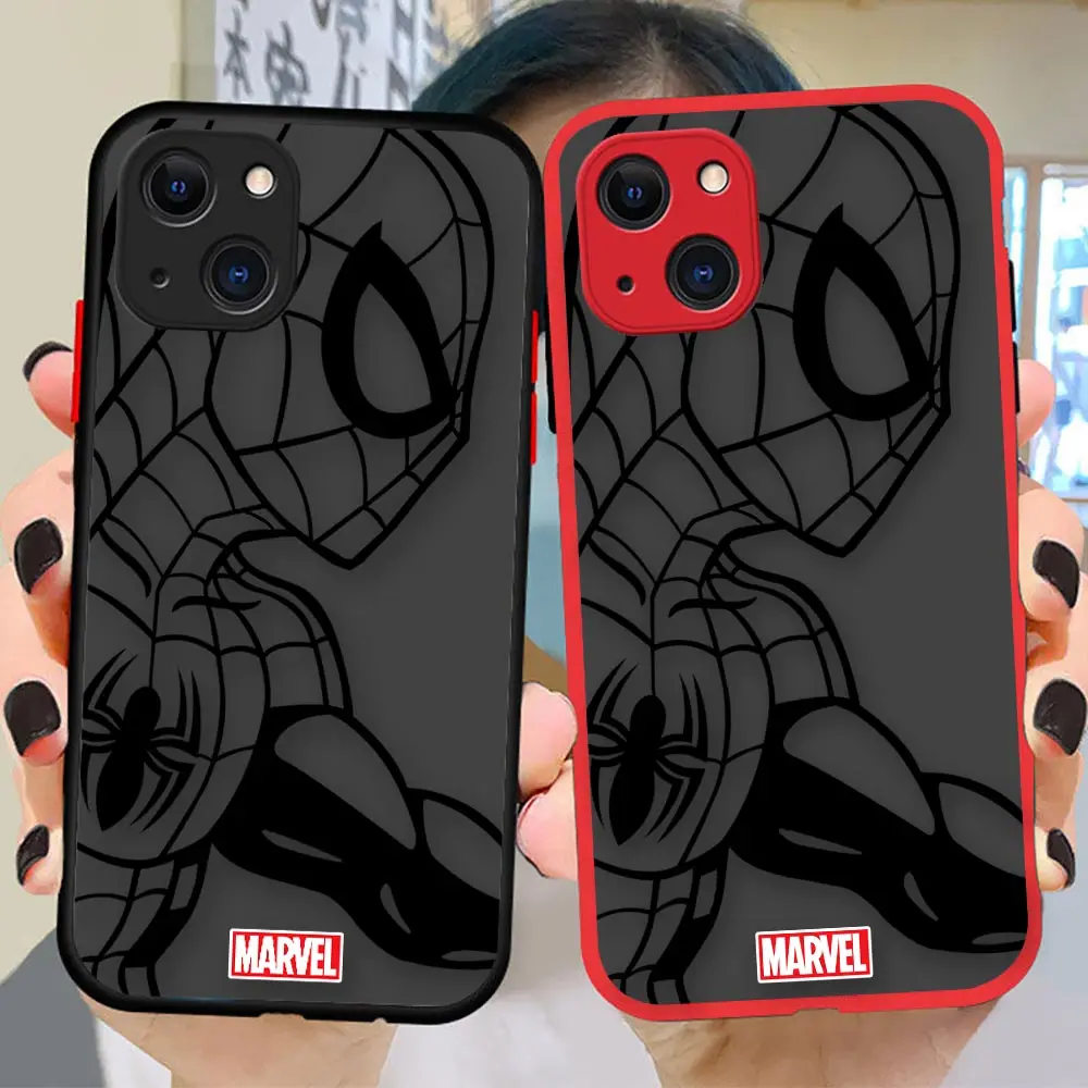 

Line Drawing Spiderman Iron Man Matte Funda Case For Apple 14 13 12 11 Pro iPhone XR XS X 8 7 6s Plus Max Mini Clear Hard Case