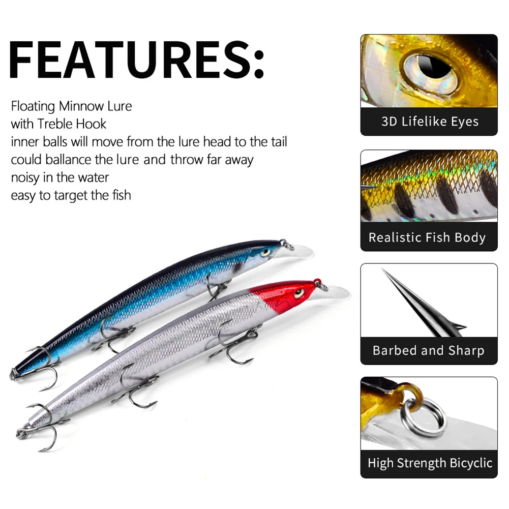 

Minnow Fishing Lure 9g 18.5g Floating Topwater Hard Bait Bionic Swimbait Fishing Tackle Crankbait Accessories