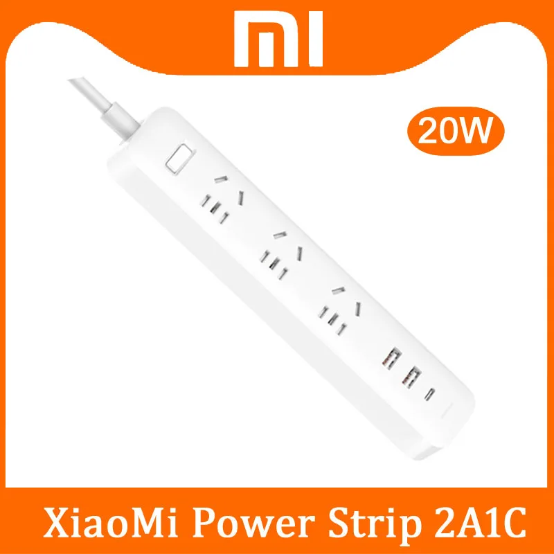 

New Xiaomi Socket Mi Mijia QC3.0 20W Fast Charging Power Strip 2A1C 3 Sockets Standard Plug Interface Extension Lead 1.8m