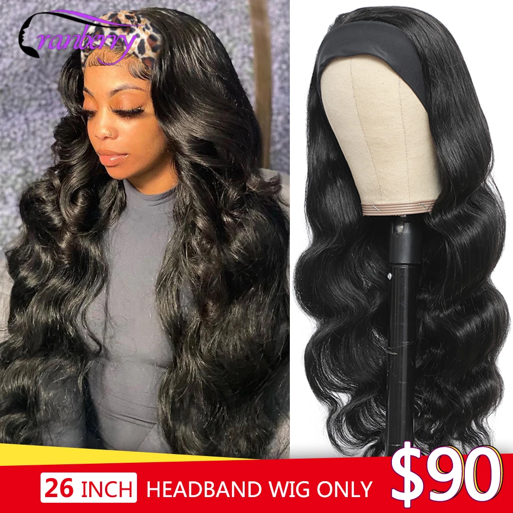 Cranberry Hair Body Wave Headband Wigs Peruvian Human Hair Wigs For Women Full Machine Made Headband Wig No Glue No Sew In