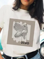 dinosaur t shirts for woman round neck tops ladies casual basic short sleeves shirt white tshirt summer female cartoon printed