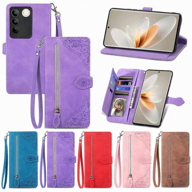 

Vertical Zipper Wallet Case Flip Cover For VIVO X90 X80 X60 Pro V27 V25 V23 V21e V20 S16 S15 S12 S10 Leather Magnetic Phone Case