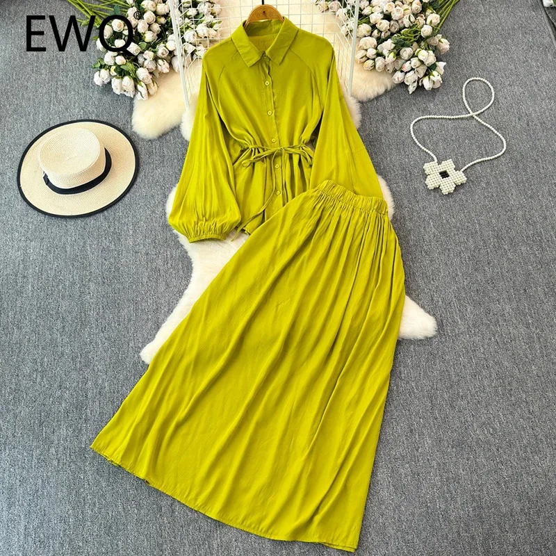 Женский повседневный комплект юбки EWQ однотонный из двух предметов топ с