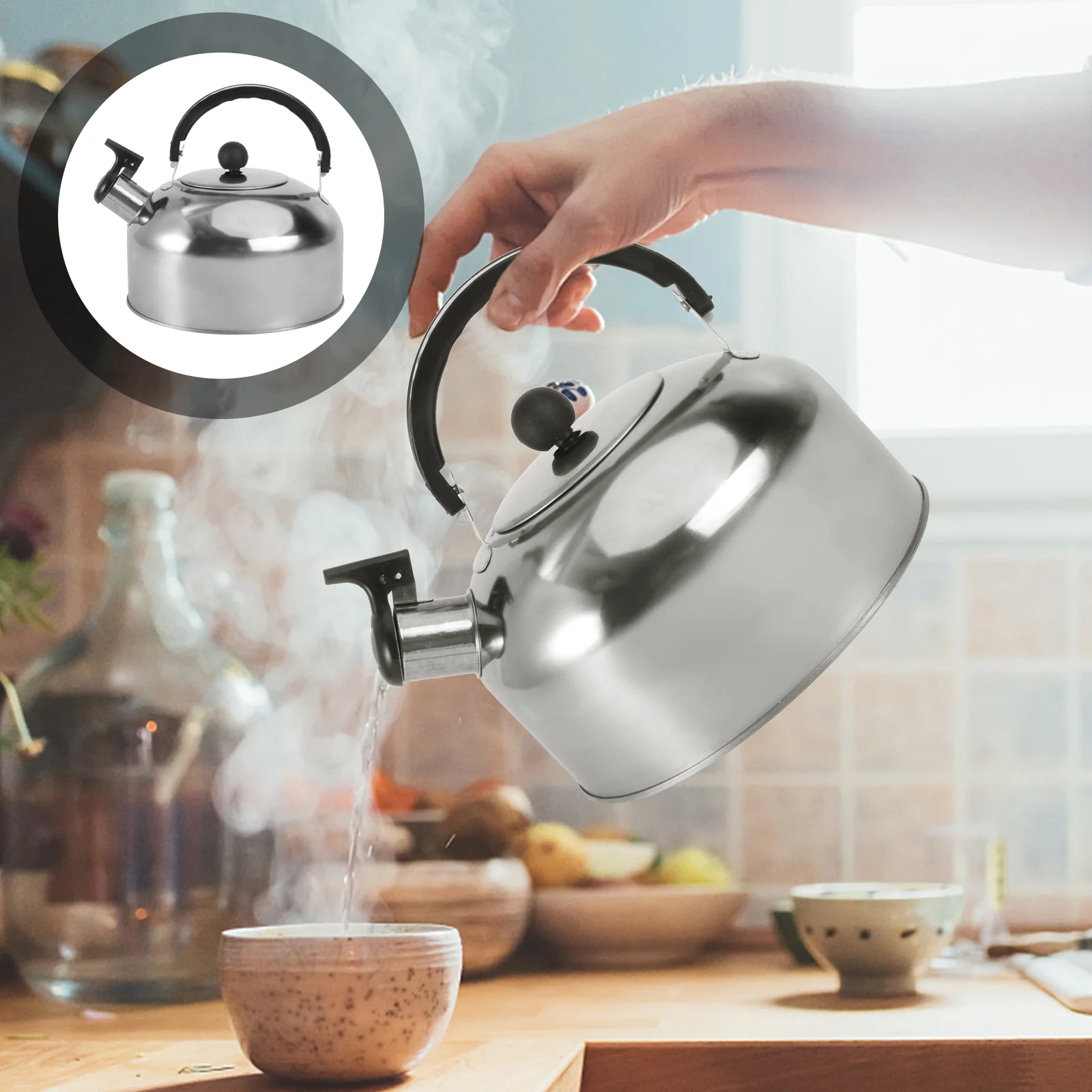 

Stainless Steel Tea Pots Stovetop Water Kettle Metal Teapot Portable Espresso Boiling Whistling Induction Cooker
