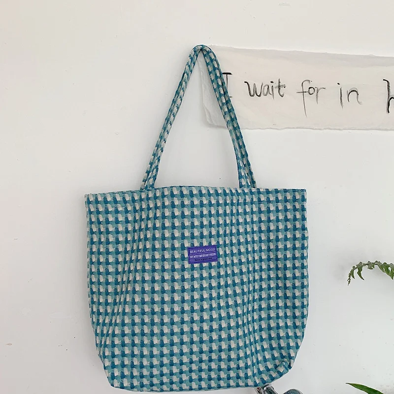 

Retro Plaid Women's Woolen Shoulder Bag Girls Student Large Capacity Book Handbags Female Travel Casual Tote Shopping Bags