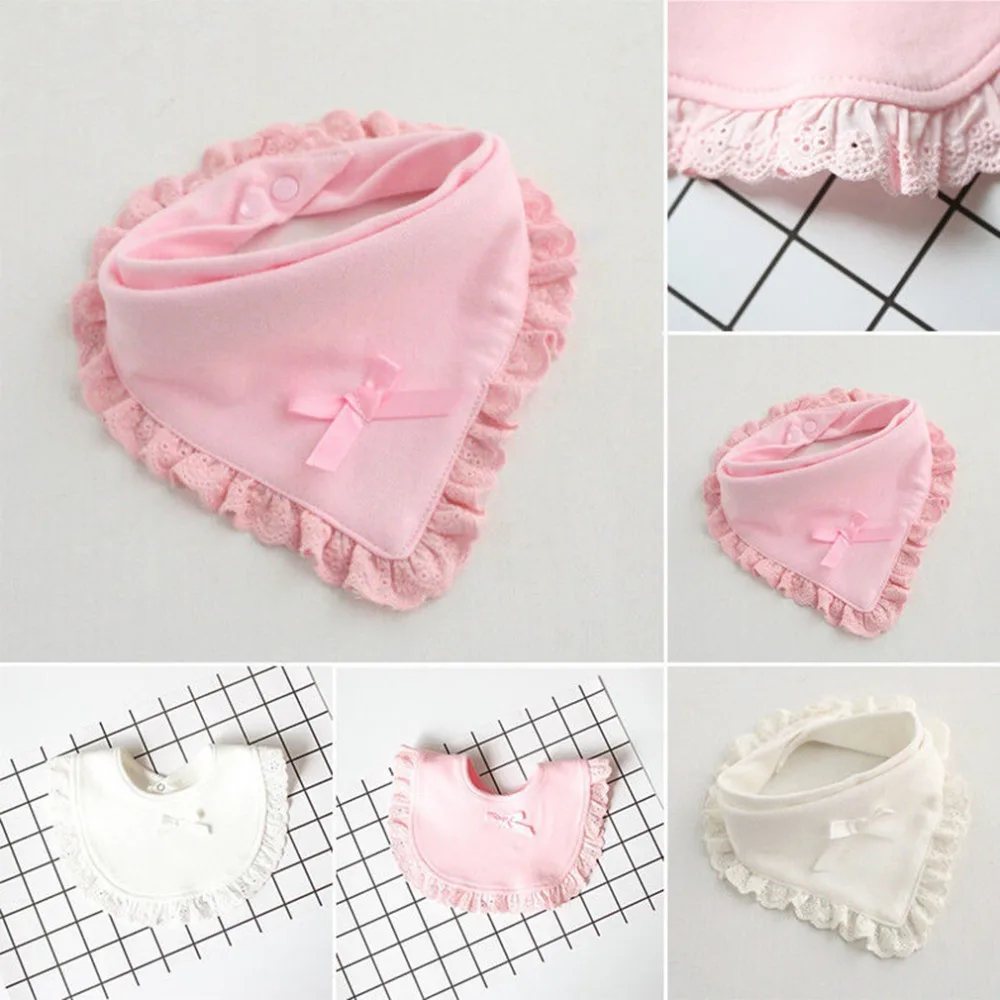 

Baby Bibs Burp 100% Cotton Lace Bow Pink and White Bib Baby Girls Lovely Cute Bib Infant Saliva Towels