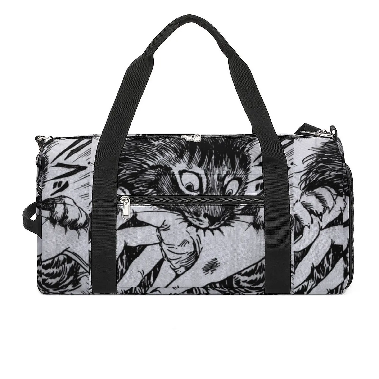 

Cat Bite Hand Crazy Cat Sports Bags Black White Training Gym Bag with Shoes Graphic Handbags Couple Custom Portable Fitness Bag