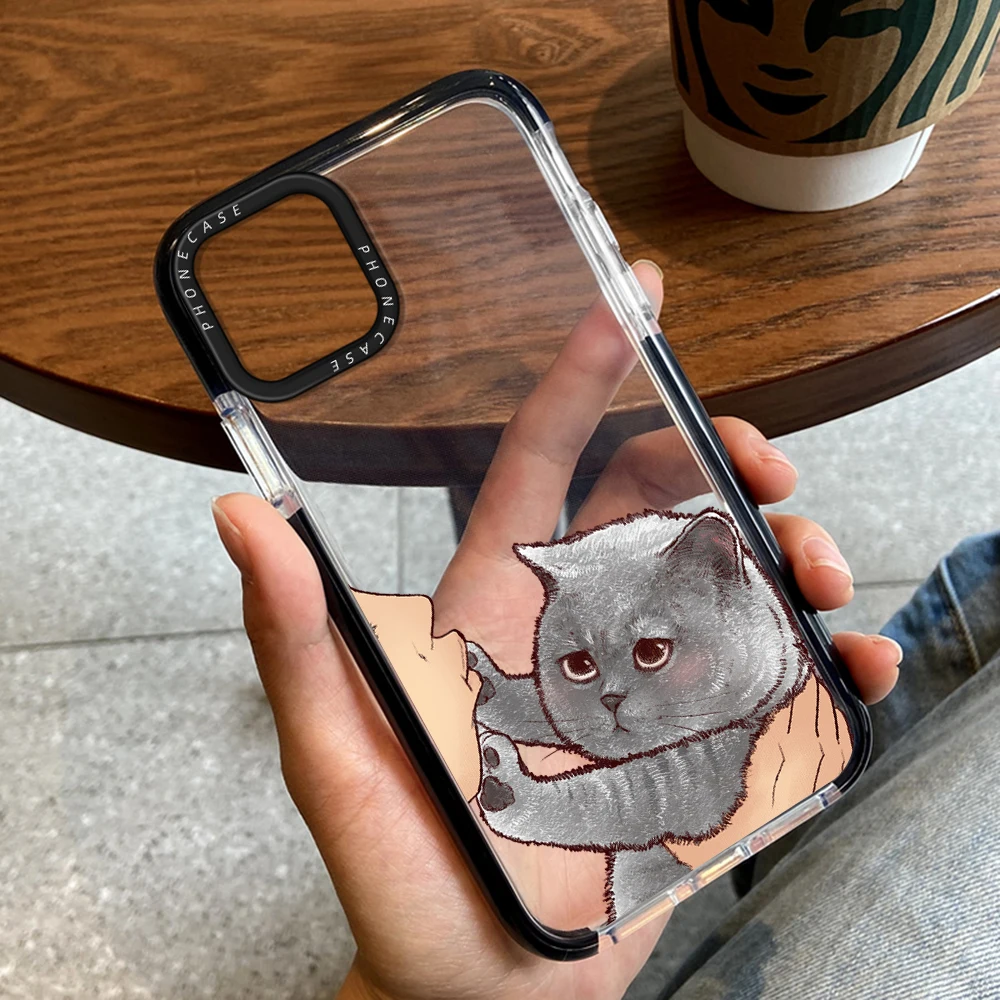 

Cartoon Cute Cat Case for iPhone 14ProMax 14Plus 13Pro 12Pro 11Pro Max Silicone Cover for iPhone 14 13 12 11 Transparent Carcasa