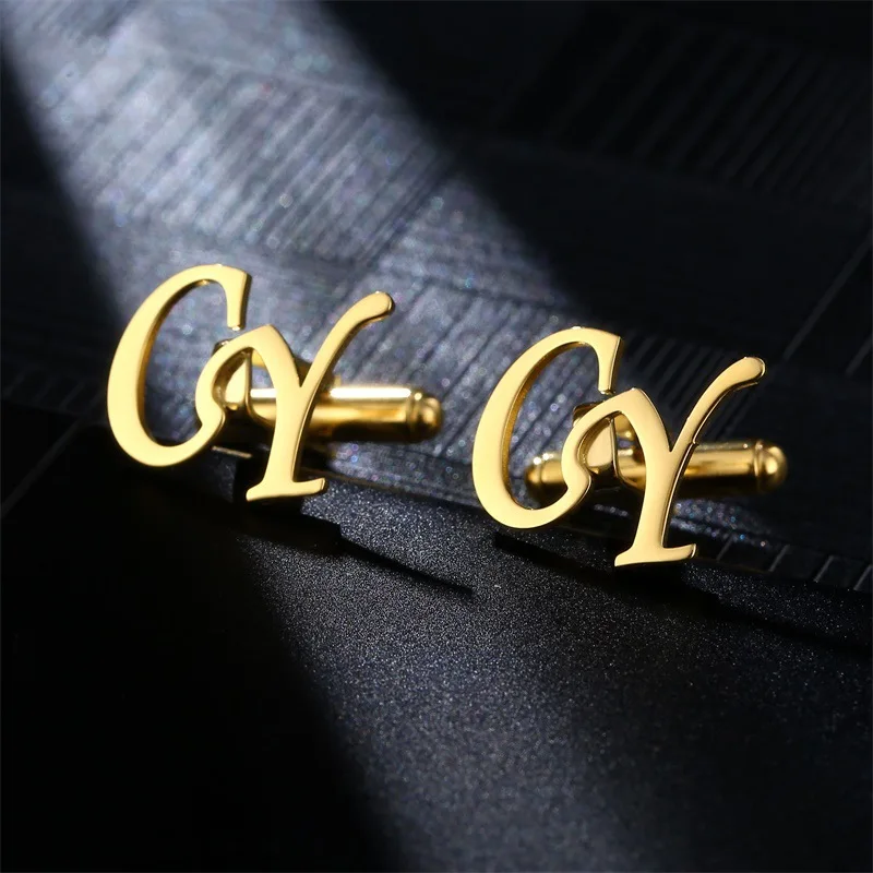 

Custom Cufflinks for Mens Luxury Personalized Logo Letter Stainless Steel Suit Shirt Button Wedding Groomsmen Father's Day Gifts