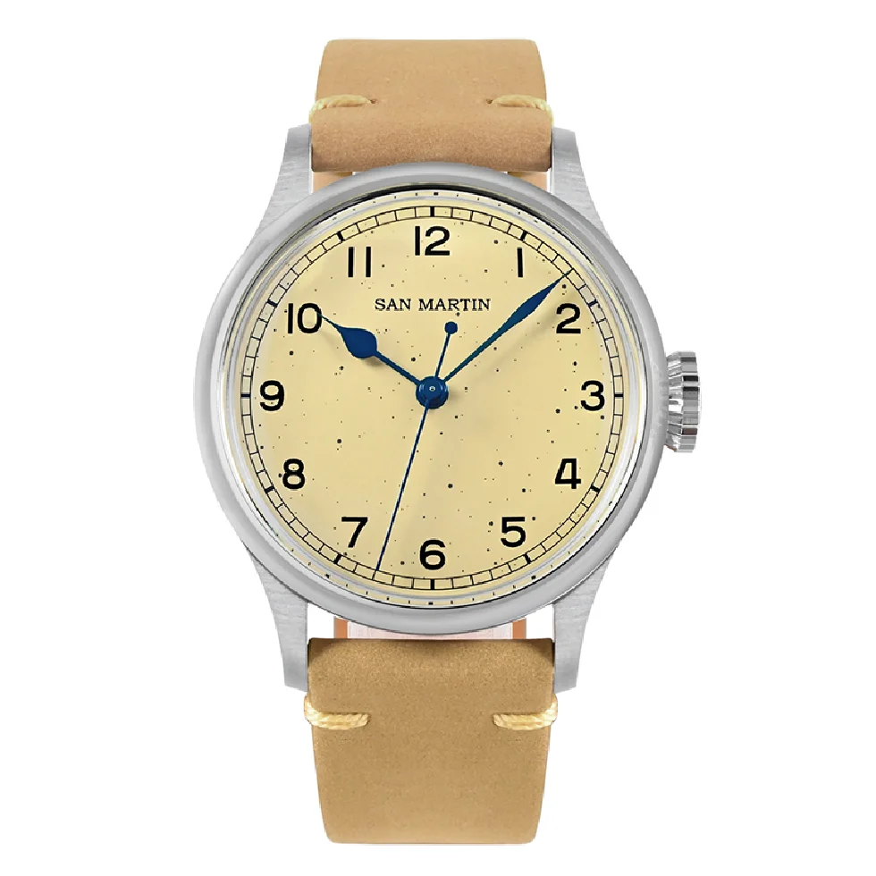 

San Martin Men Automatic Watch Pilot Watches Military Mechanical Wristwatch 100m Waterproof NH35 Freckles Dial K1 Mineral Glass