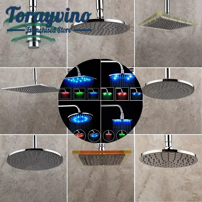 

Luxury LED shower head bathroom ducha brass chrome shower head rectangular and round rainfall 15 kinds rain showers