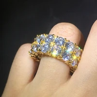 hip hop double row aaa cubic zirconia rings gold color cz zircon engagement wedding ring for men women jewelry gifts