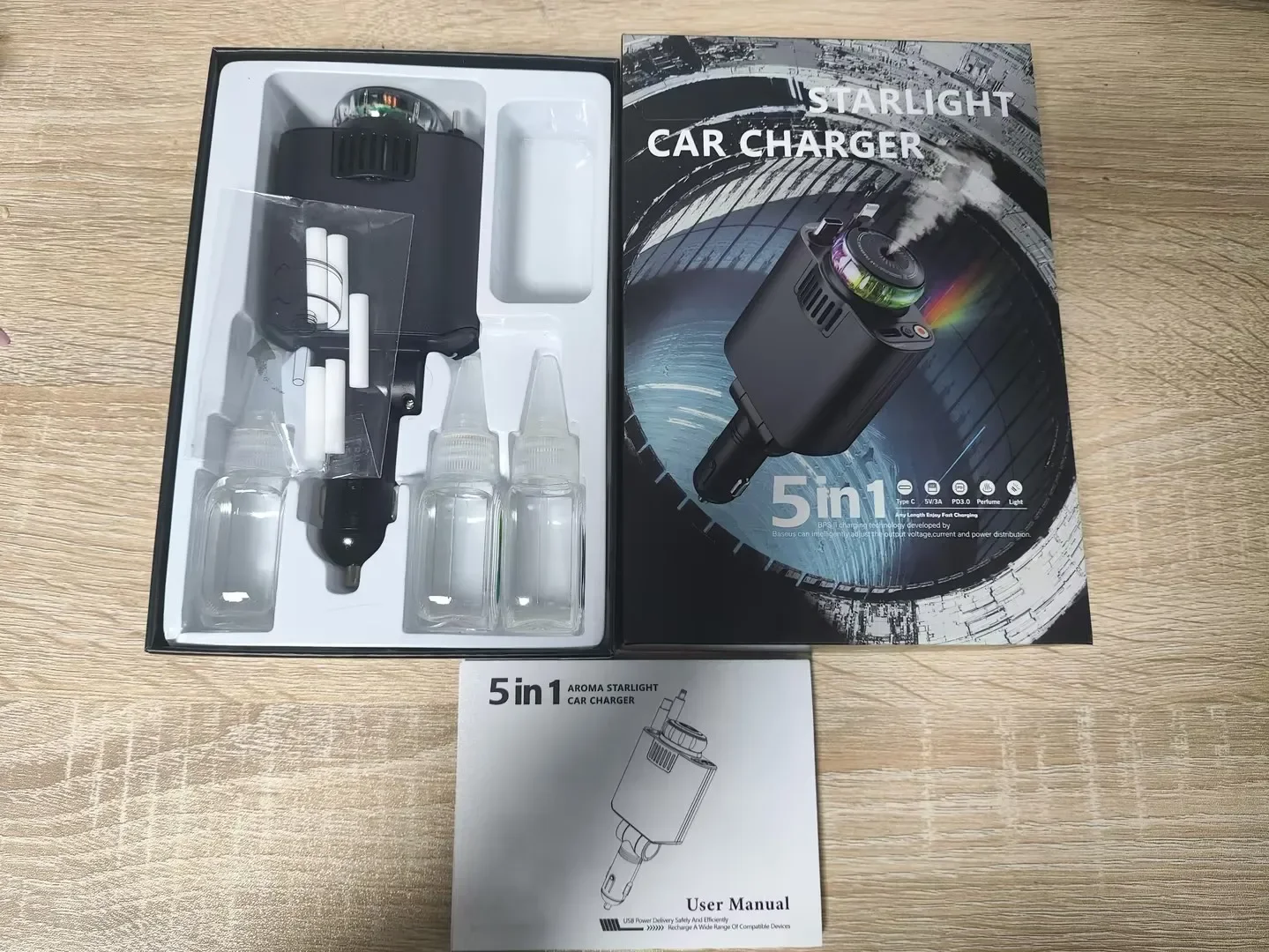 

Сверхбыстрое выдвижное автомобильное зарядное устройство Starlight, 45 Вт, USB/TypeC PD3.0, порта с освежителем воздуха для автомобиля, квадроцикла, лодки, iPhone Samsung