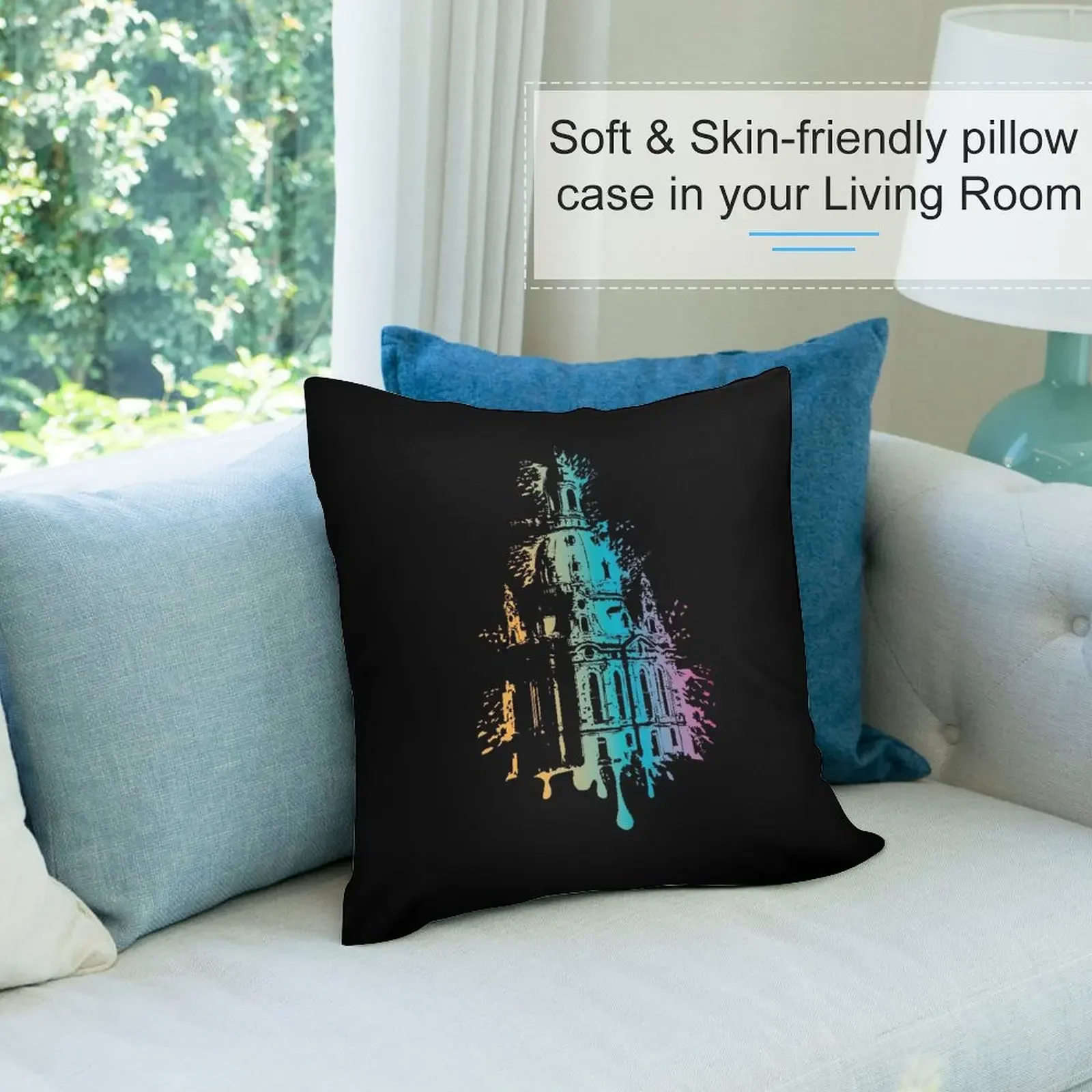 Dresden Frauenkirche цветной взрыв символ значок логотипа декоративная подушка клетчатый