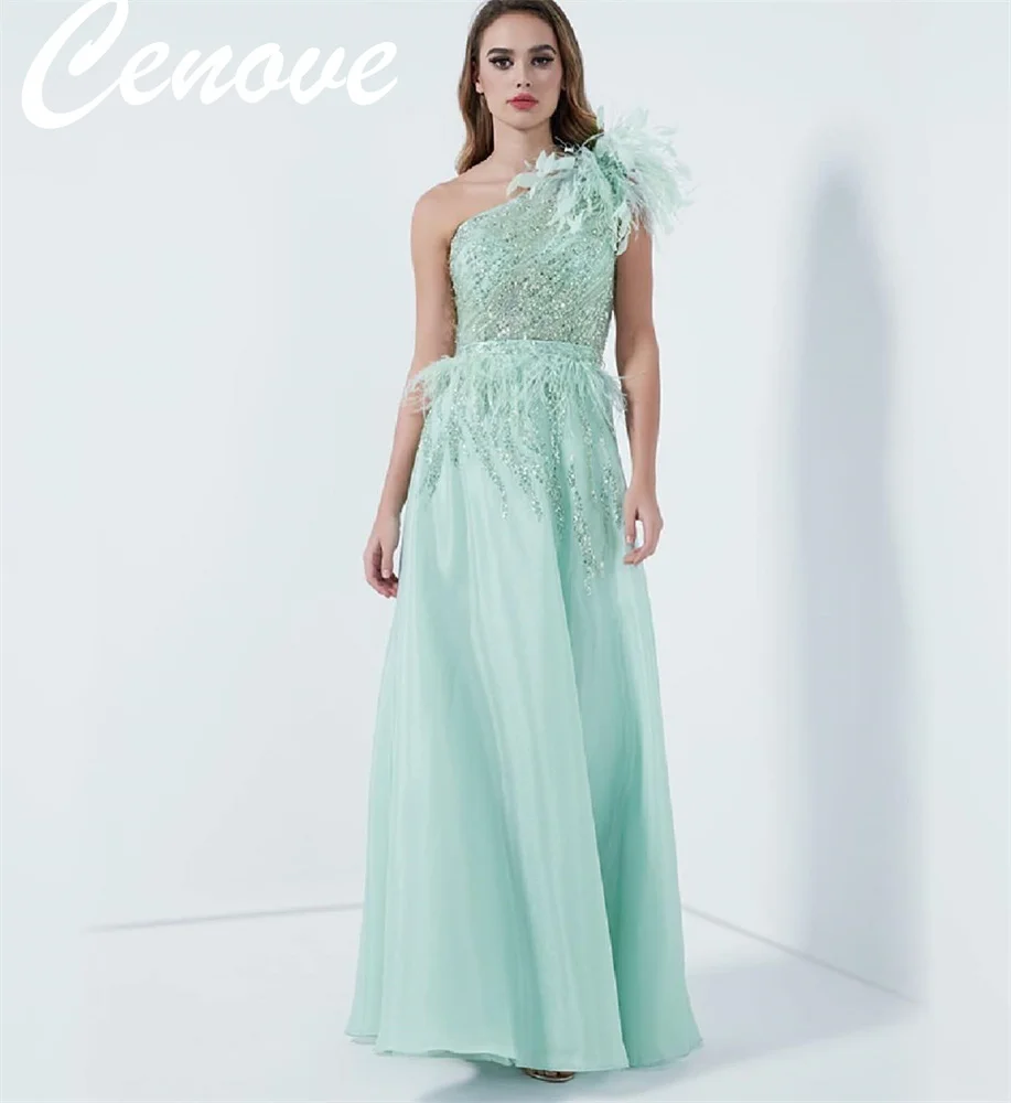 

Cenove A-Line One Shoulder Neckline Prom Dress Floor-Length With Short Sleeves Evening Summer Party Dress For Women2023