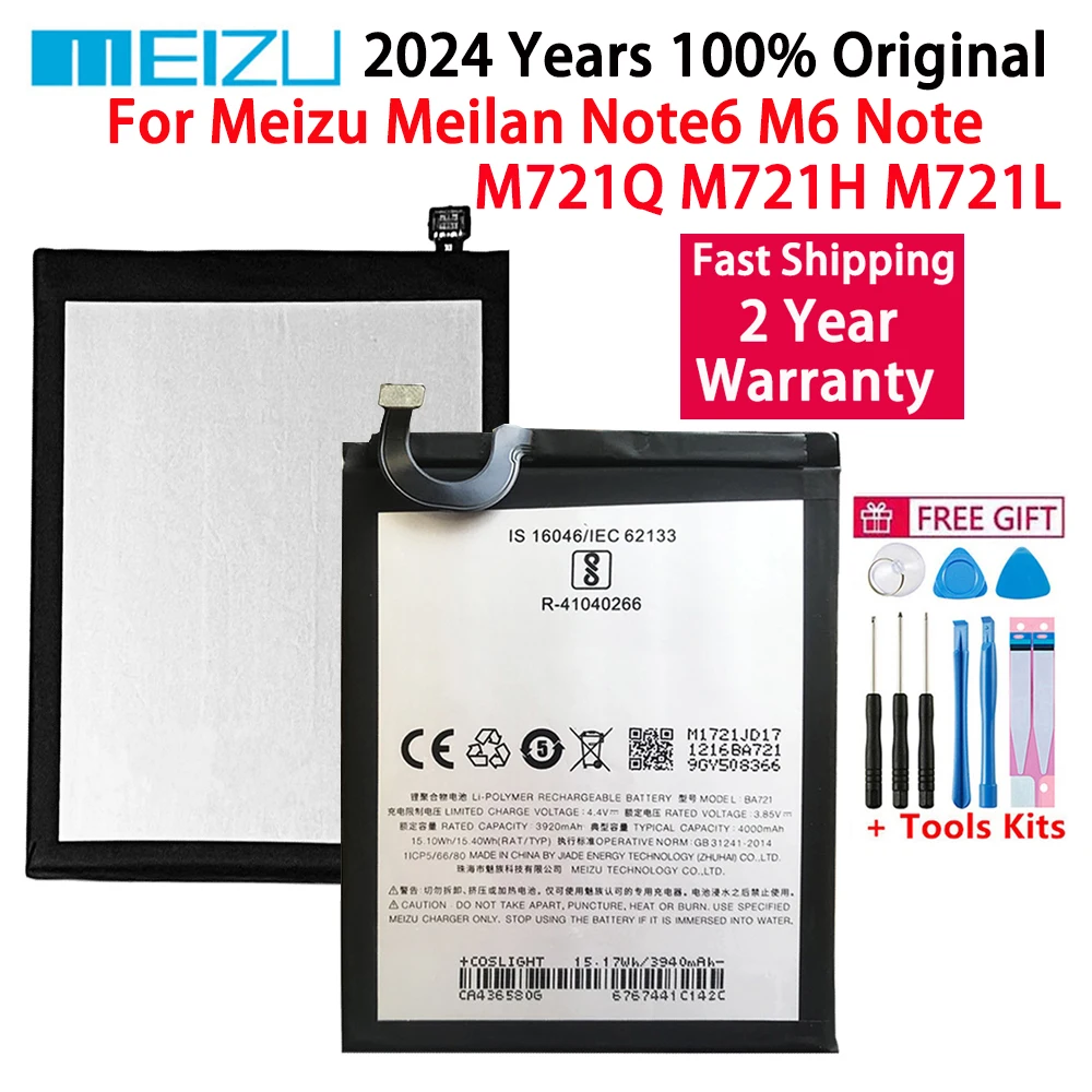 Новый оригинальный аккумулятор BA721 4000 мАч запасные части для смартфона Meizu Meilan Note6