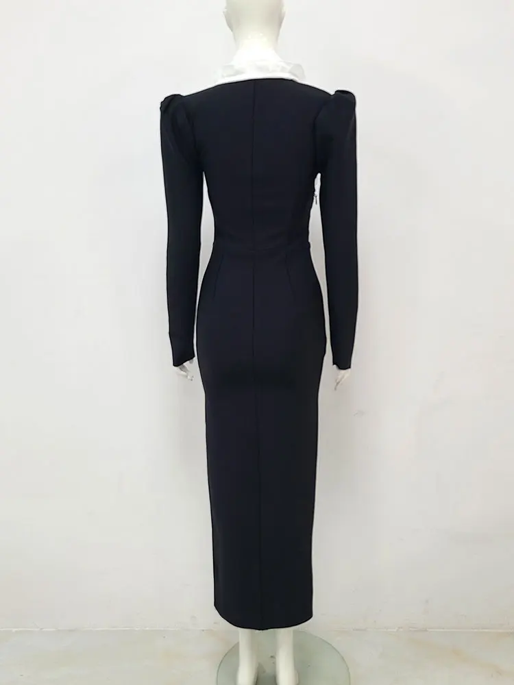 Женское элегантное Бандажное платье с отложным воротником двубортное