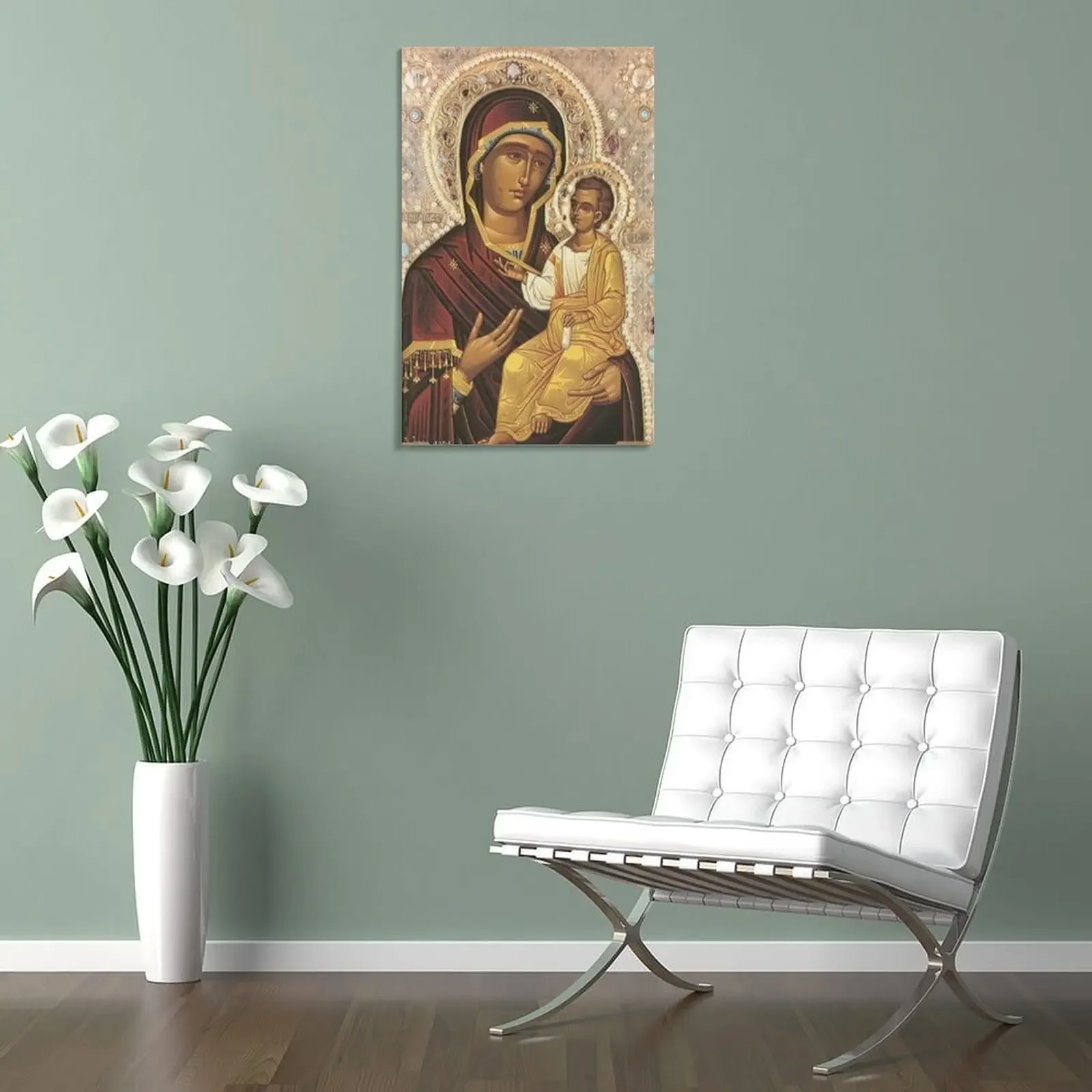 Дева Мария и Малыш Иисус: Иверон Теокоз Холст Картина постеры для стены японский