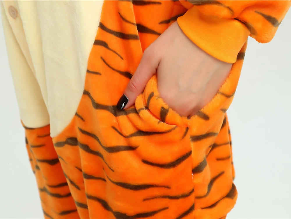 Unisex Adult Onesie Tiger Pajamas Set Flannel Cartoon Cosplay Animal One Piece Halloween Costume Sleepwear Christmas Homewear