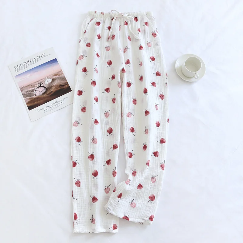 Fdfklak Cotton Gauze Pajamas Pants Printing Sleep Bottoms Spring Summer Lounge Wear Sleepwear Loose Comfortable Trousers