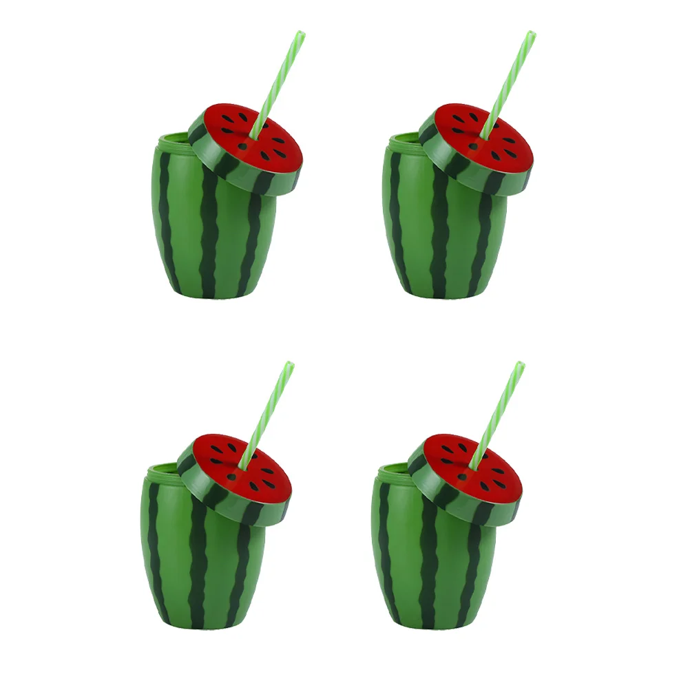 4pcs Watermelon Shape Beverage Cups Disposable Water Cups Juice Drinking Cups With Straws Hawaiian Party Favors