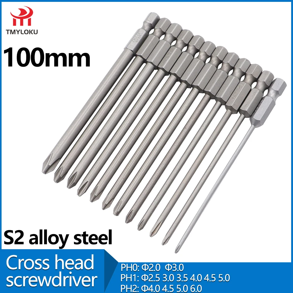 12pcs 100mm Phillips screwdriver bit S2 alloy steel with magnetic screwdriver bit PH0 PH1 PH2