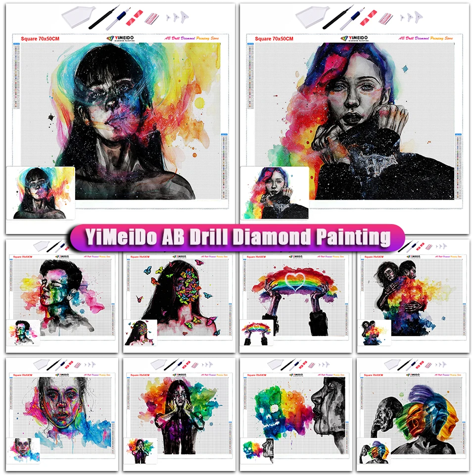 

Алмазная живопись YiMeido AB для пар женщин 5D, квадратная/круглая Алмазная вышивка, портрет, красочная мозаика для вышивки крестиком