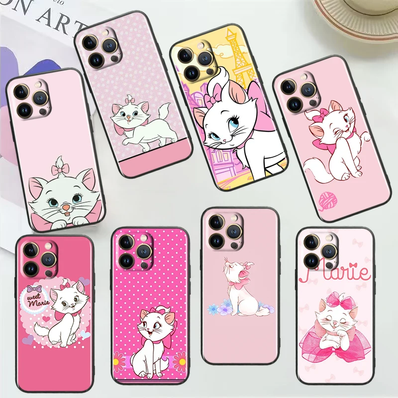 

Cartoon Pink Marie Cat For Apple iPhone 14 13 12 11 Pro Max Mini XS Max X XR 7 8 Plus SE2020 Black Phone Case Cover