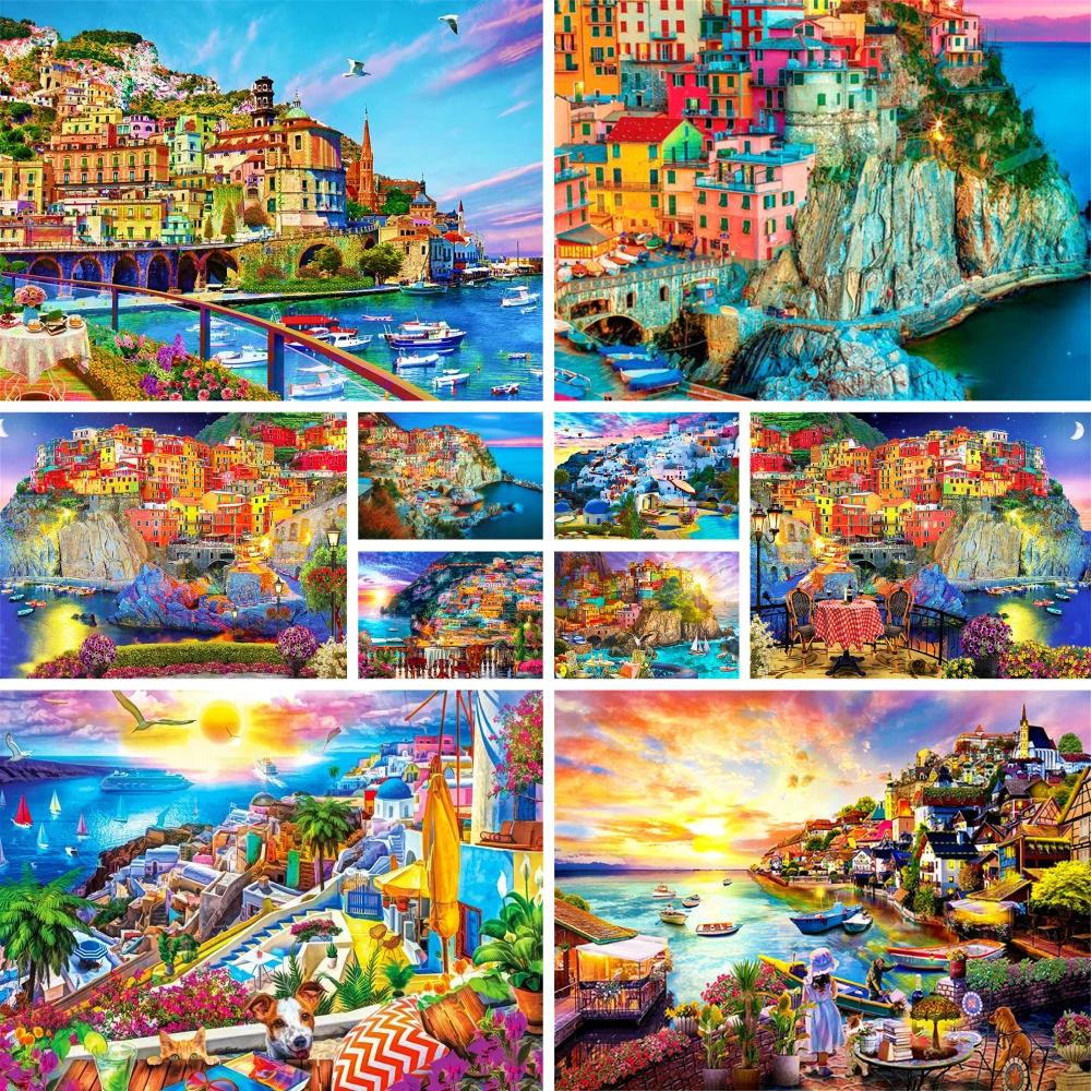 Landscape Seaside Town Coloring By Numbers Painting Kit Oil Paints 50*70 Picture By Numbers Photo Home Decor For Kids Wholesale