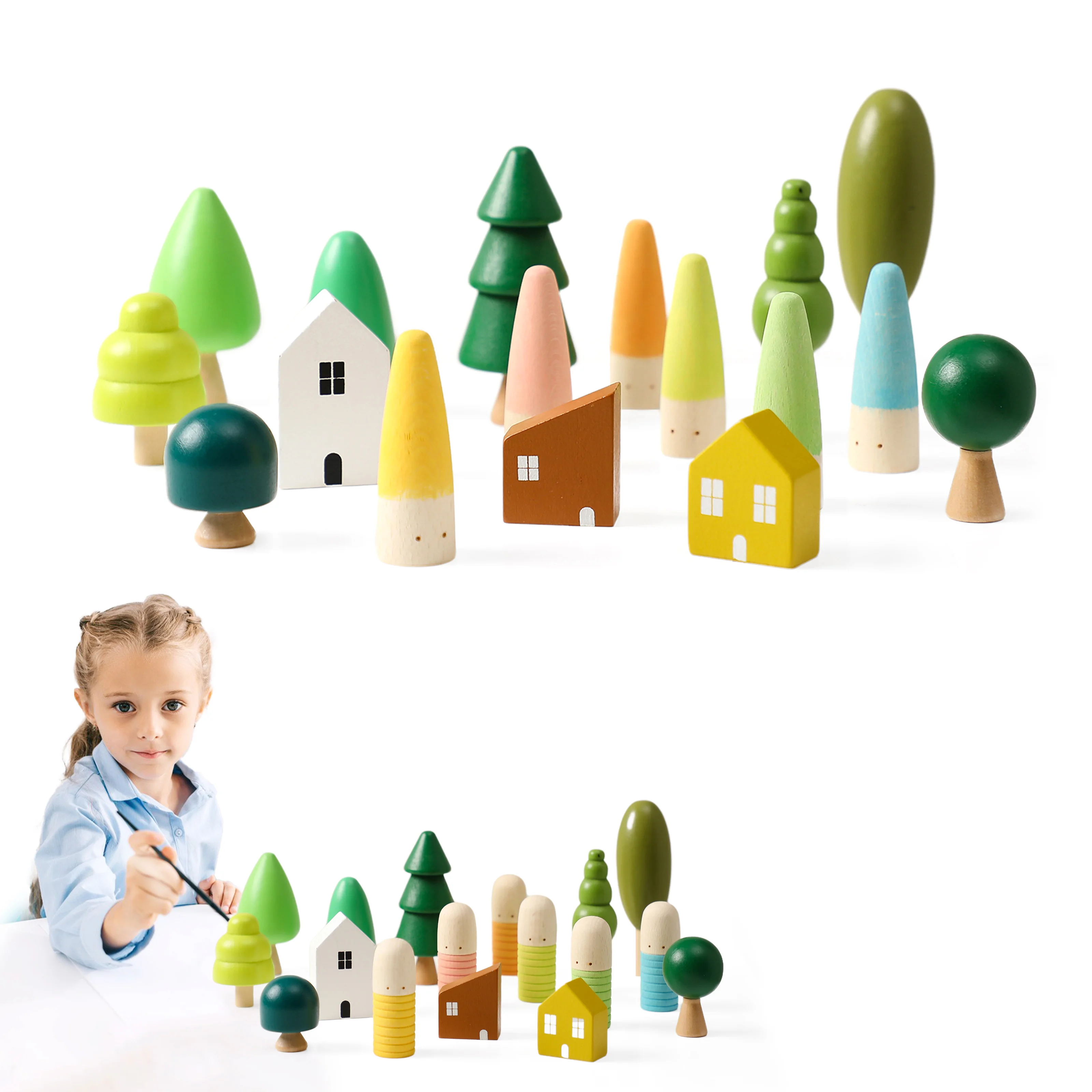 

Baby Wooden Tree Mushroom Building Blocks Toys For Kids Handmade Green Forest Colorful Child Games Montessori Educational Toys