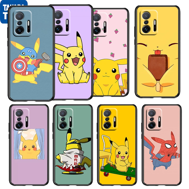 

Hot Anime Cute Pikachu For Xiaomi 11 11T 10T Note 10 Mi 9T Ultra Pro Lite 5G Funda Silicone Black Phone Case Coque Capa Cover