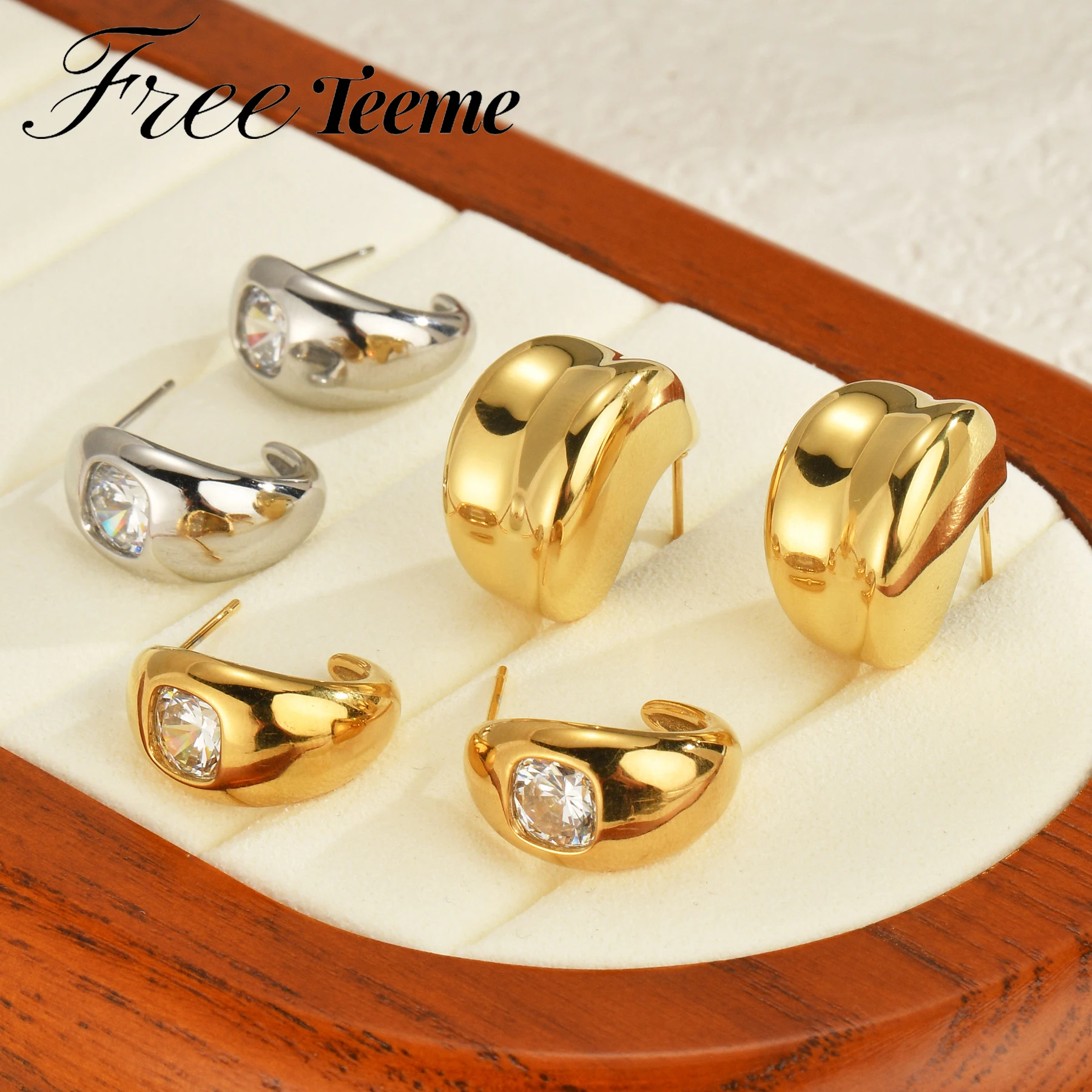 Модные квадратные изогнутые серьги Freeteeme из циркония для женщин серьги-гвоздики